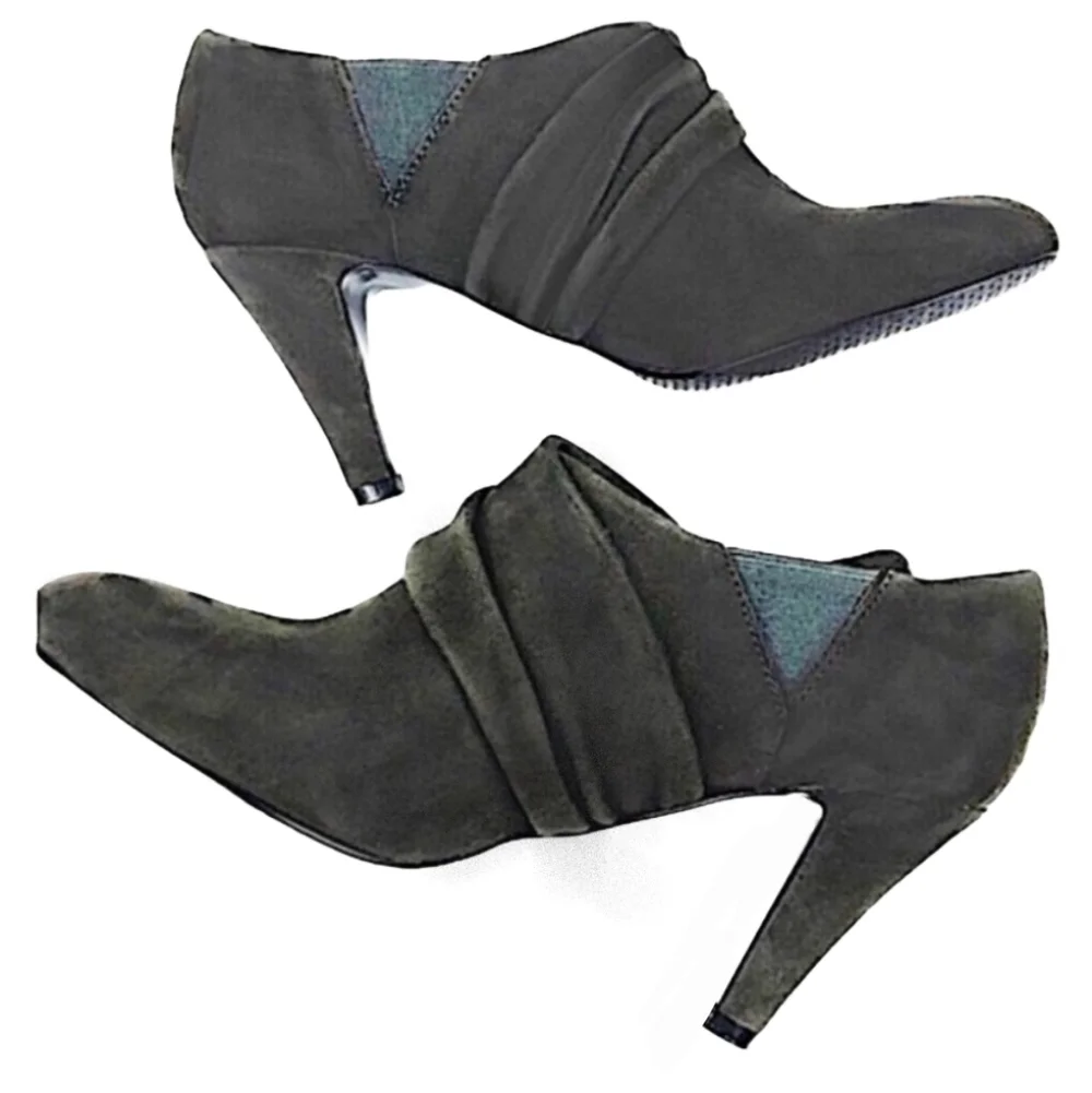 Tahari Womens Charcoal Gray Suede Bootie Heels Size 7.5